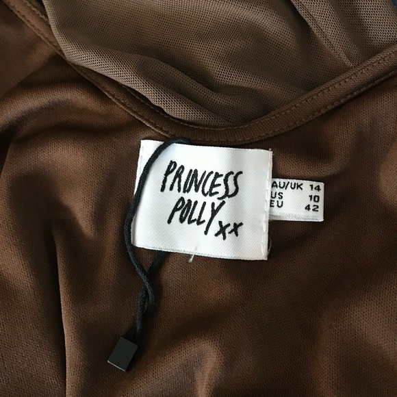 Princess Polly Women’s 10 Chocolate Brown Mesh LS Tie Back Crop Top NWOT - Picture 14 of 16
